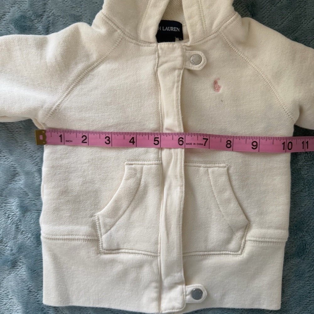 Ralph Lauren Baby Cream Cotton Hoodie Jacket 12M Pink Pony Logo Preppy Soft Cozy - Picture 8 of 10